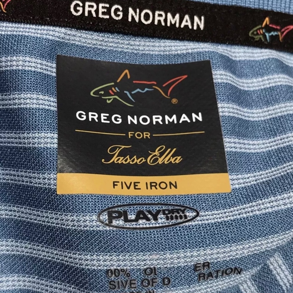 Greg Norman Tasso Elba Five Iron Mens Polo Shirt Golf XL Blue White Stripe - Picture 10 of 13